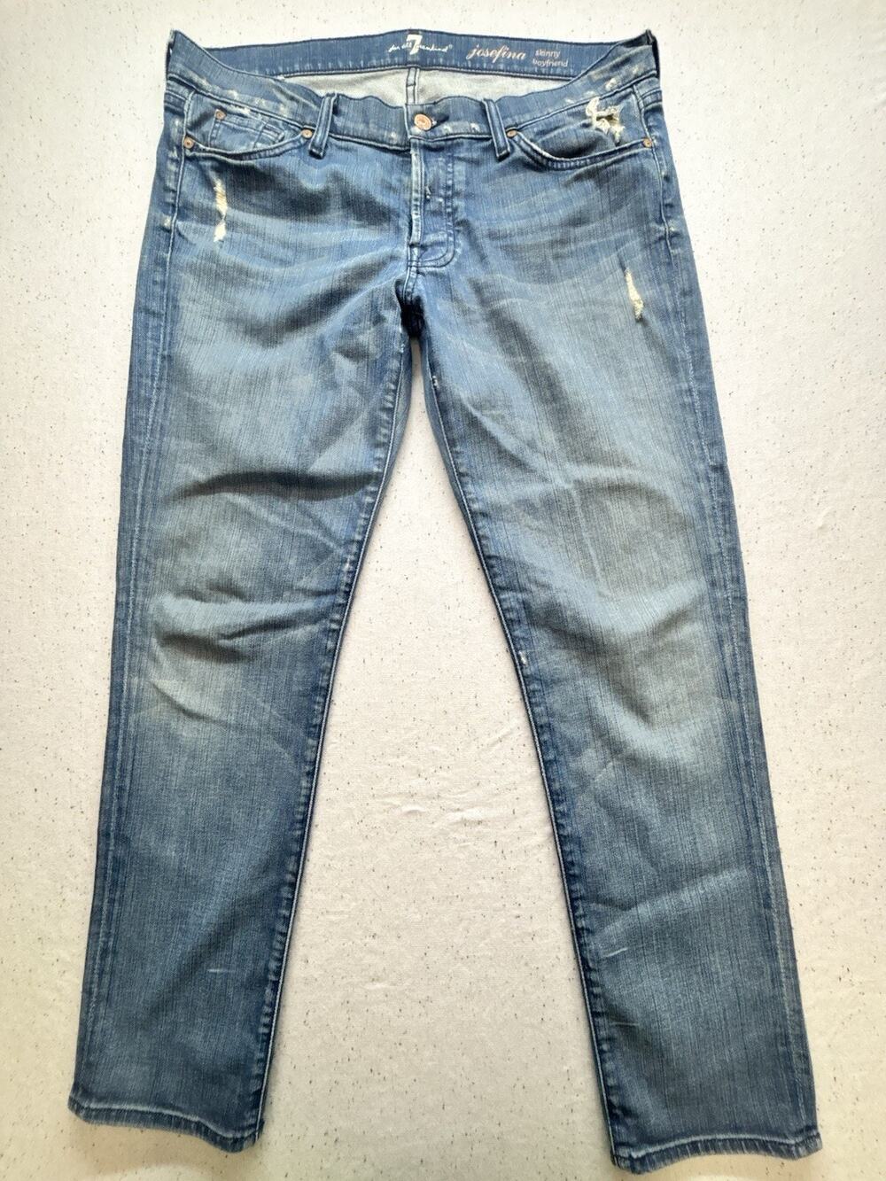 7 For All Mankind Josefina Skinny Boyfriend Jeans Size 31 Mid Rise Stretch Blue